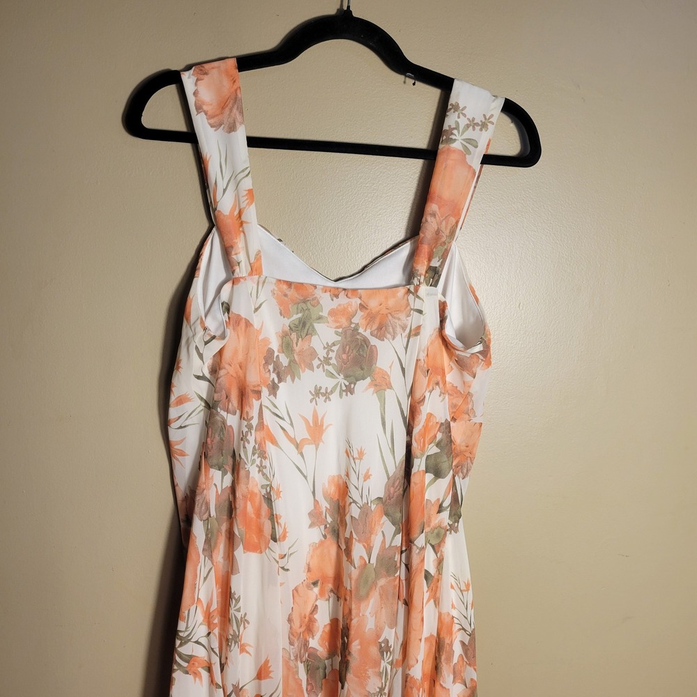 Dressbarn Orange Floral Sweetheart Midi Dress Womens 14 White Sleeveless Chiffon - Picture 11 of 12